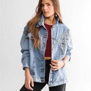 Stylish Light Blue Denim Jacket with Silver Details